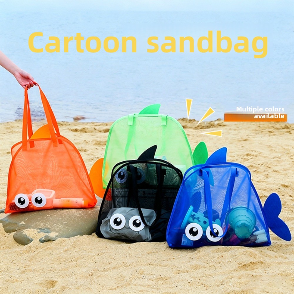 Online Educational Games For Kids - キッズメッシュビーチバッグ カラフルな漫画のサメ 動物 砂が入らない 速乾性 シェルおもちゃ収納オーガナイザー