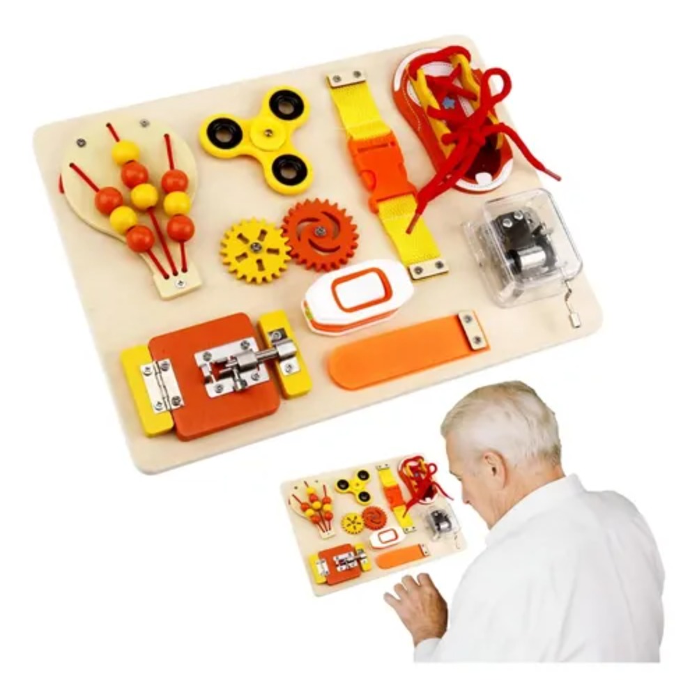 Kids Education Toys - モンテッソーリ木製ビジーボードおもちゃ、幼児向け感覚教育フィジェットボード、旅行用おもちゃ、ロック、靴ひも、歯車付き、子供へのプレゼントに