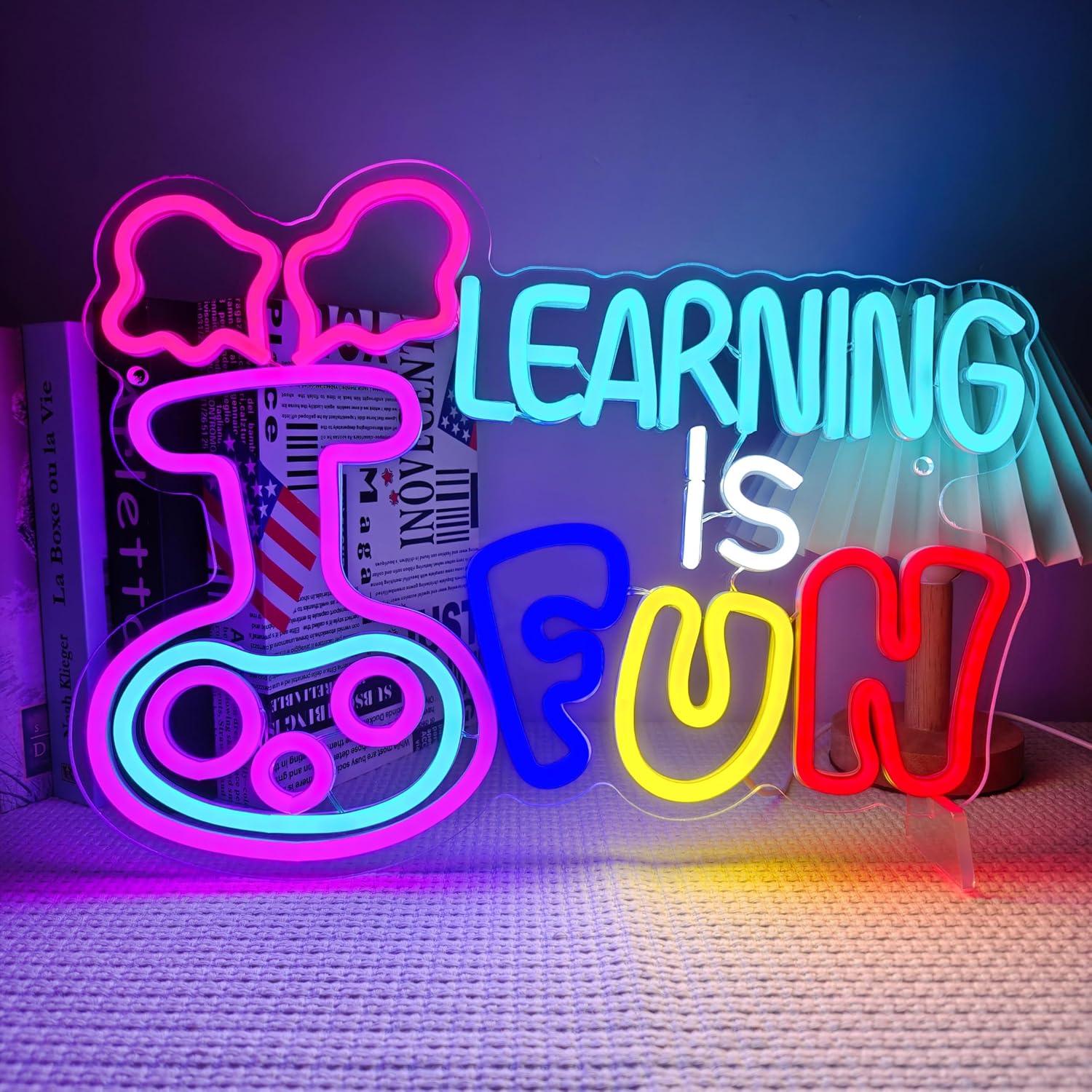 Kids Education Motivation - 学習は楽しい ネオンサイン USB調光可能 LEDライト 教室 勉強部屋