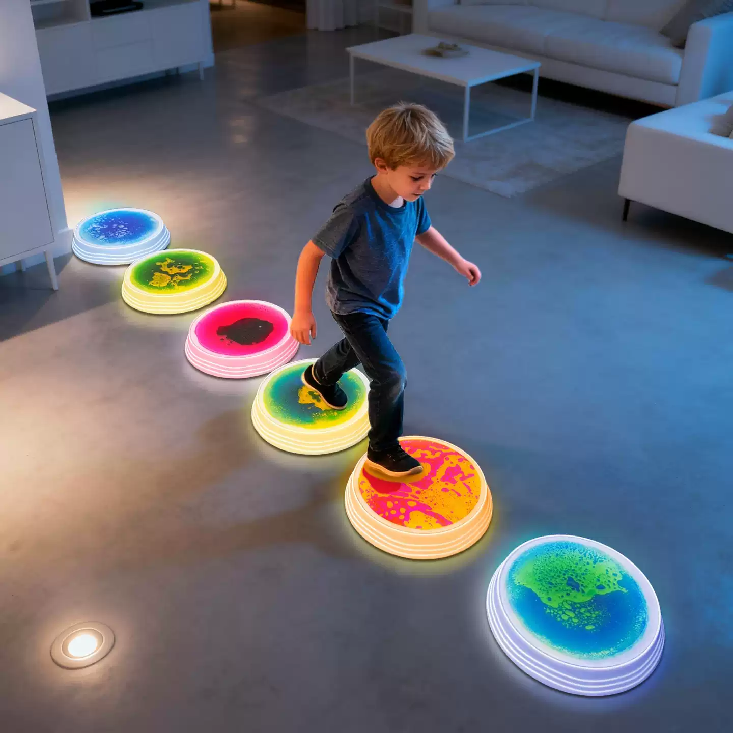 Kids Education Steps - 子供向け感覚トレーニングバランスビーム、ステッピングストーン、リバーストーン、レインボーライトアップ教育玩具、子供の発達用