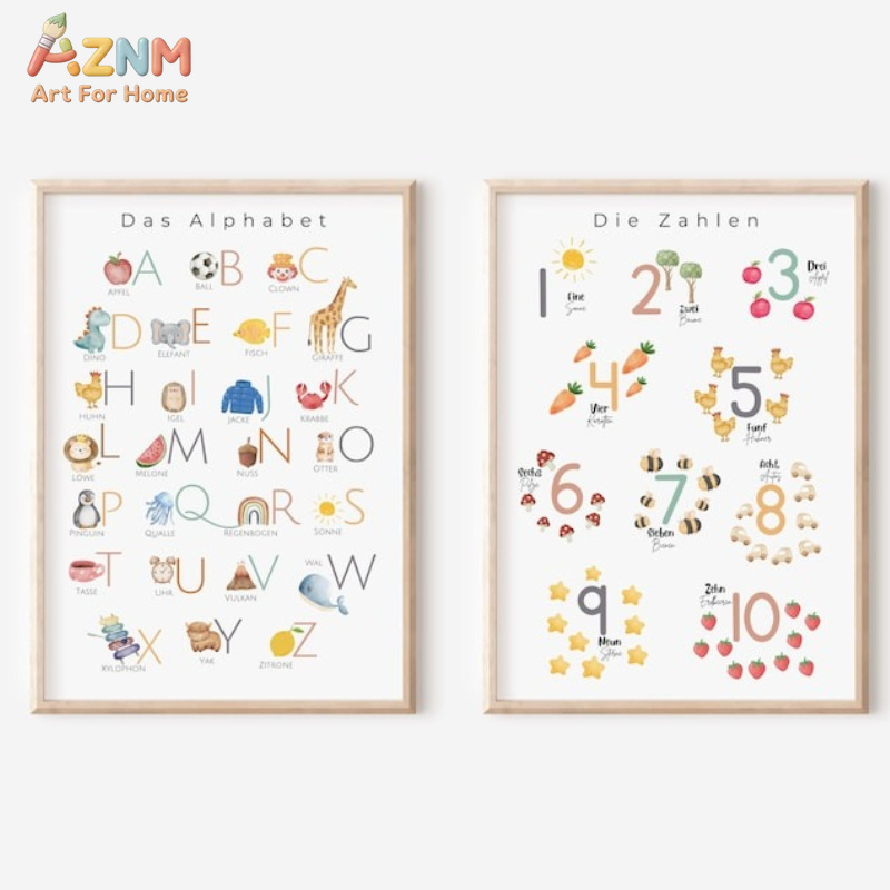 AZNM ドイツ語アルファベット数字キャンバスウォールアート - Kids No Education のレビューと価格
